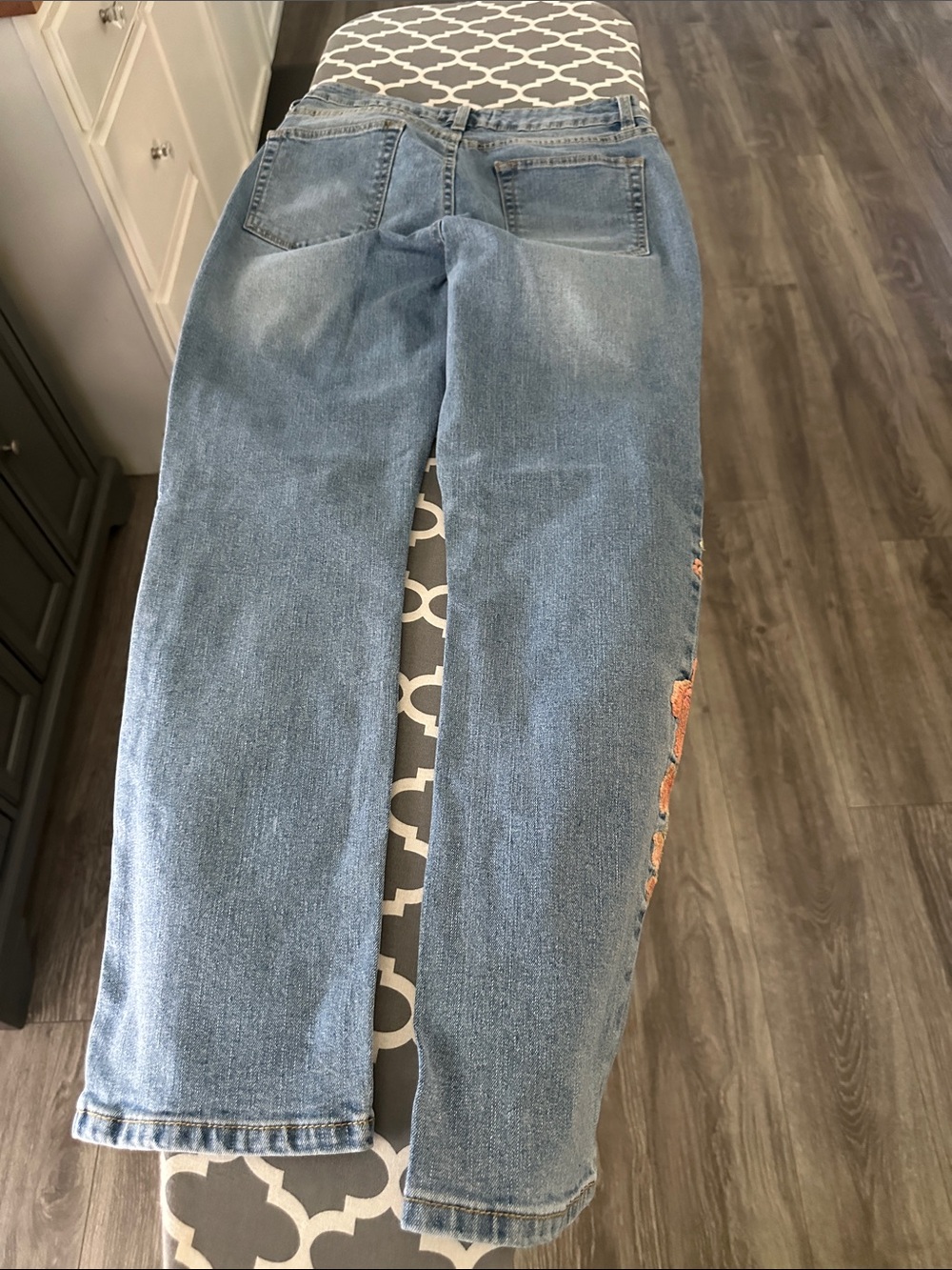 Dittos Light Blue Denim Straight-Leg Jeans with Pink and Peach Floral Embroidery - Picture 3 of 5